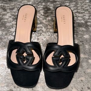 Gucci black leather mules